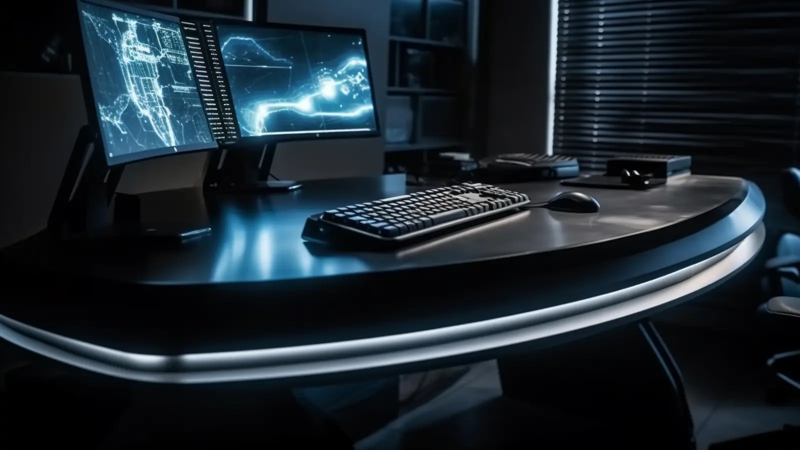 Modern IT Support Setup Blue Tint Desk Office